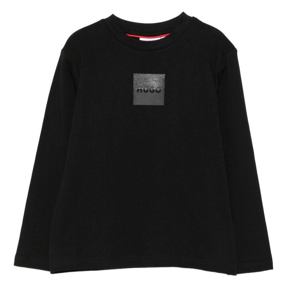 T-shirt per bambino Hugo Kids nera con placca con logo - Rubino Kids