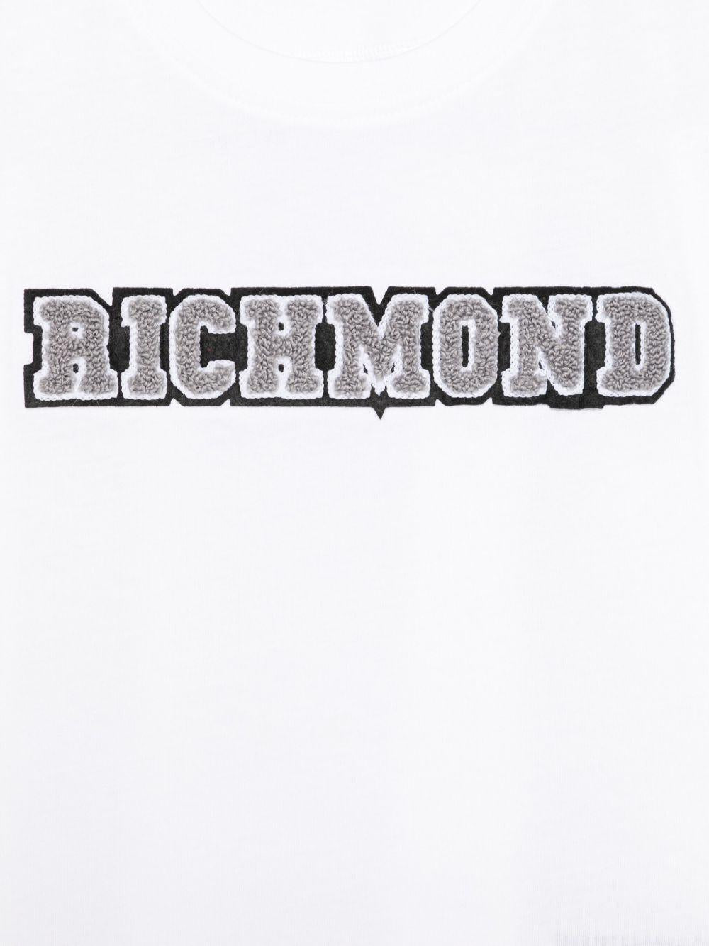 T-shirt per bambino John Richmond Junior bianco con applicazione frontale con logo - Rubino Kids
