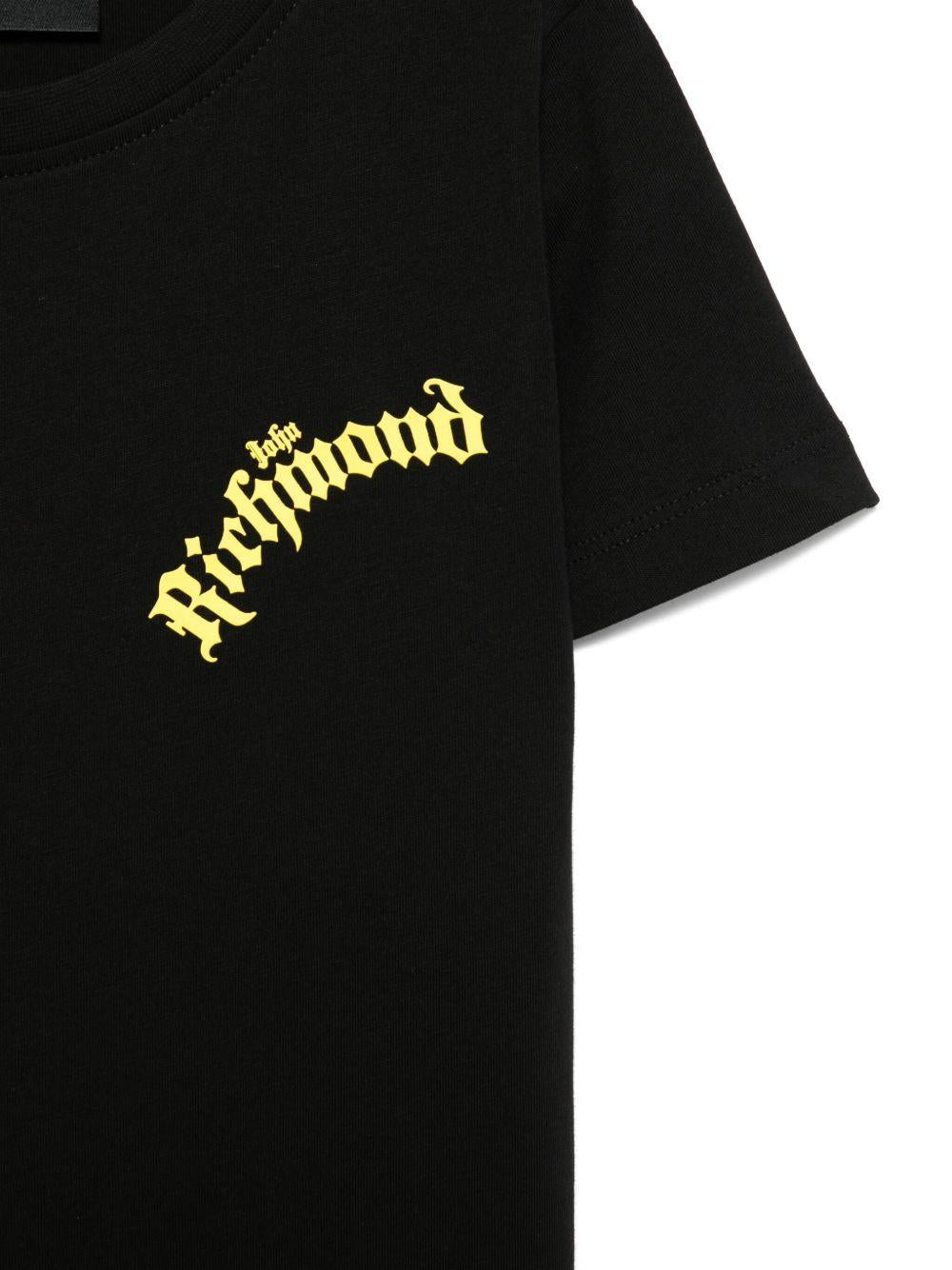 T-shirt per bambino John Richmond Junior nero in cotone con stampa logo - Rubino Kids