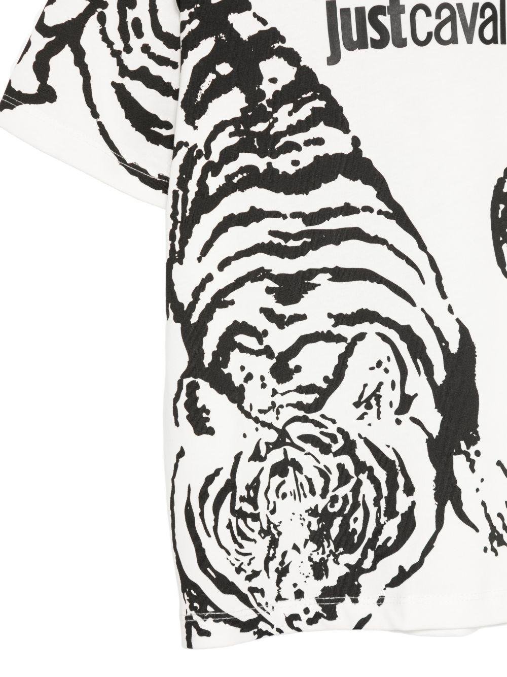 T-shirt per bambino Just Cavalli Kids bianca e nera con stampa grafica tigre - Rubino Kids