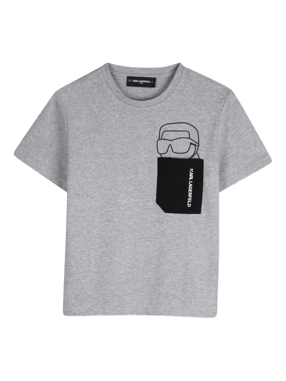 T-shirt per bambino Karl Lagerfeld Kids grigio con taschino - Rubino Kids