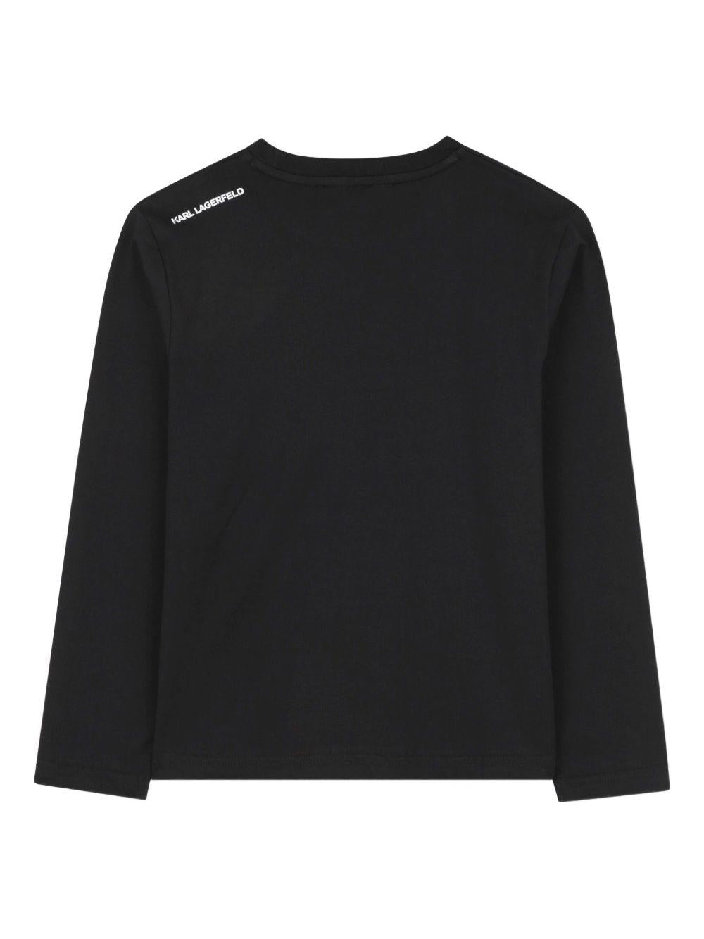 T-shirt per bambino Karl Lagerfeld Kids nera con stampa Ikonik Karl e dettagli con logo sulla pelle - Rubino Kids