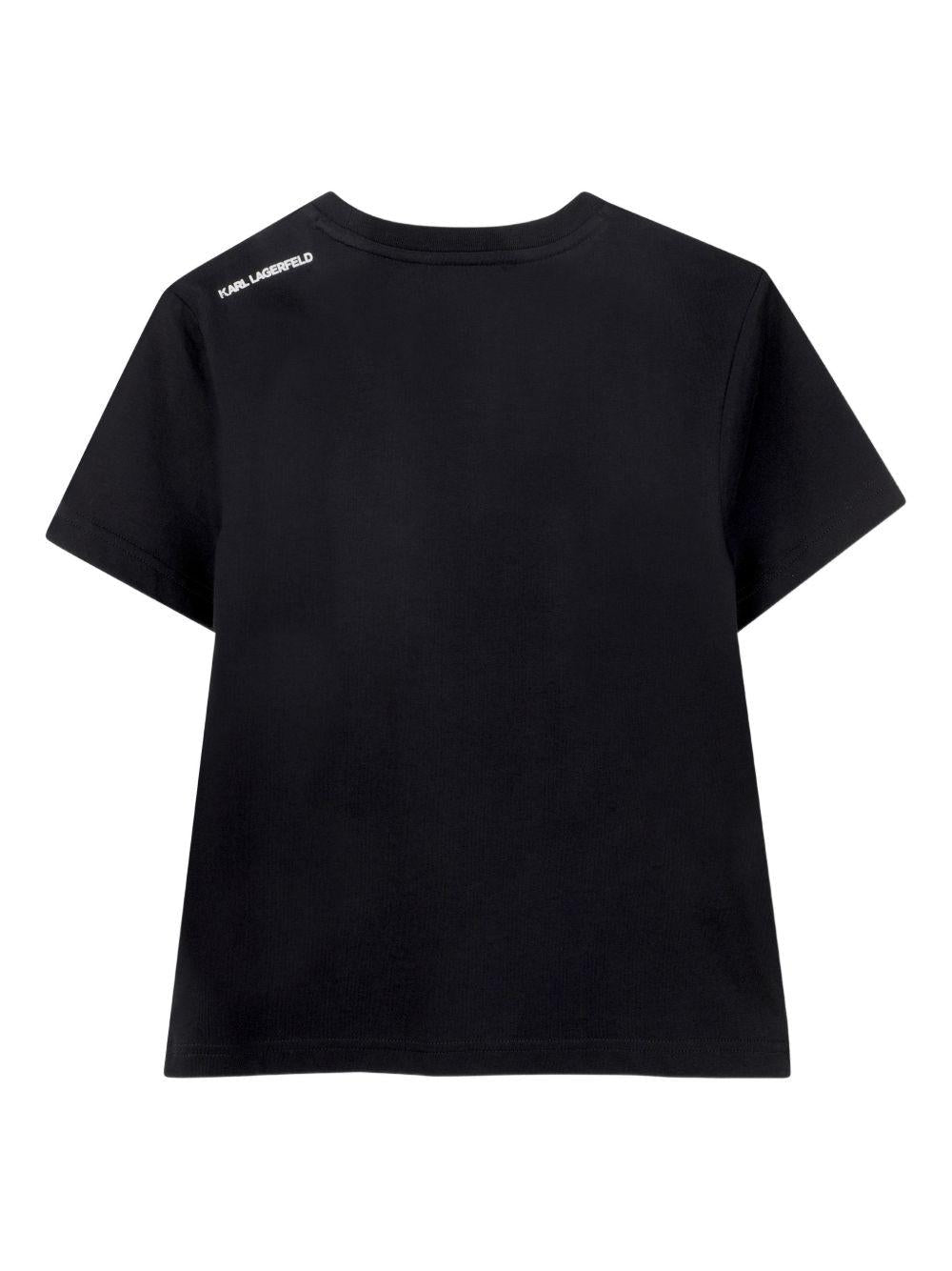T-shirt per bambino Karl Lagerfeld Kids nera con stampa Karl sul davanti - Rubino Kids