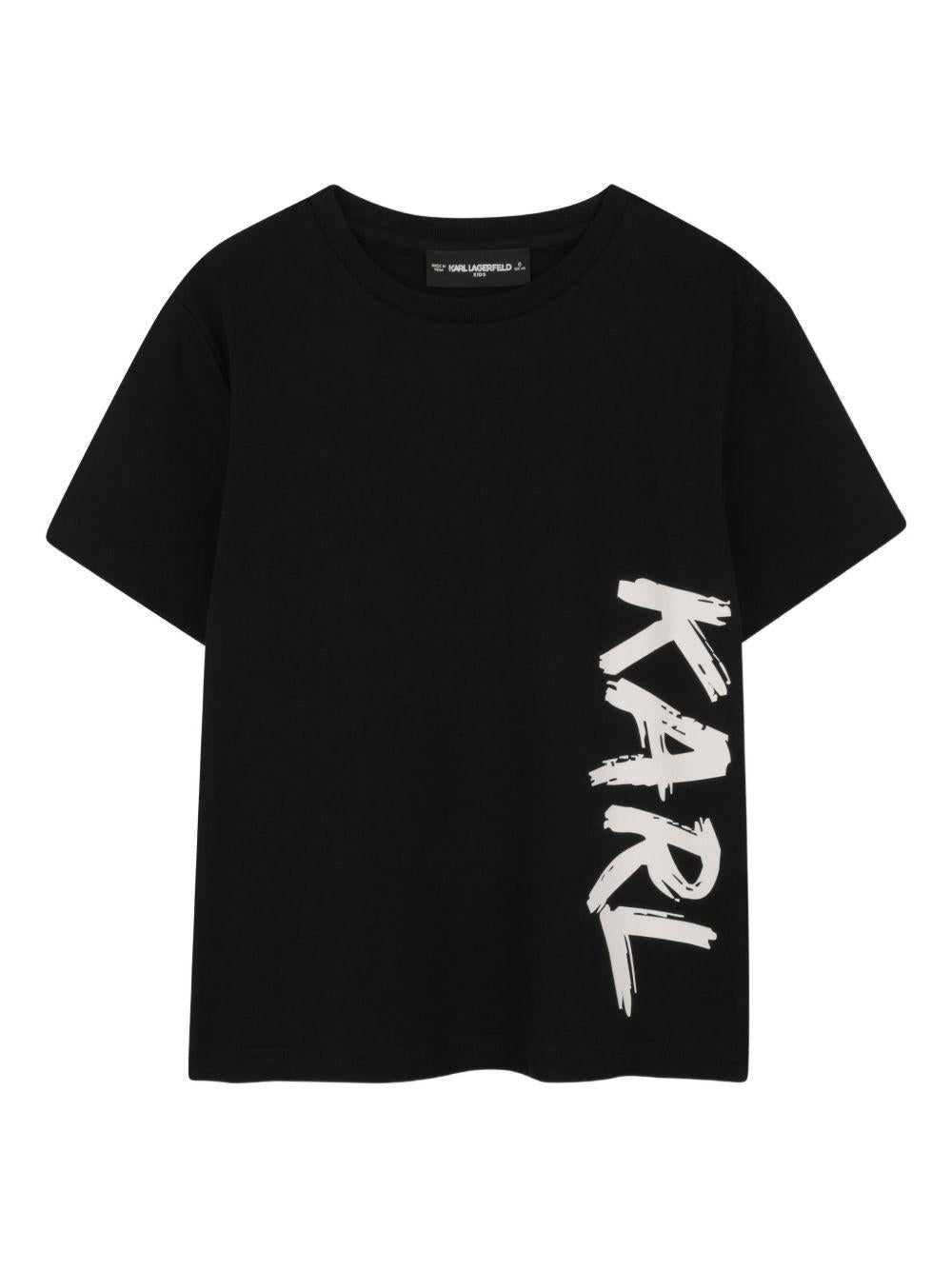 T-shirt per bambino Karl Lagerfield Kids nera con stampa logo - Rubino Kids