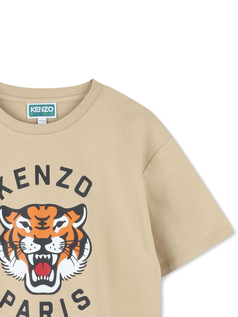 T-shirt per bambino Kenzo Kids beige con motivo Tiger - Rubino Kids