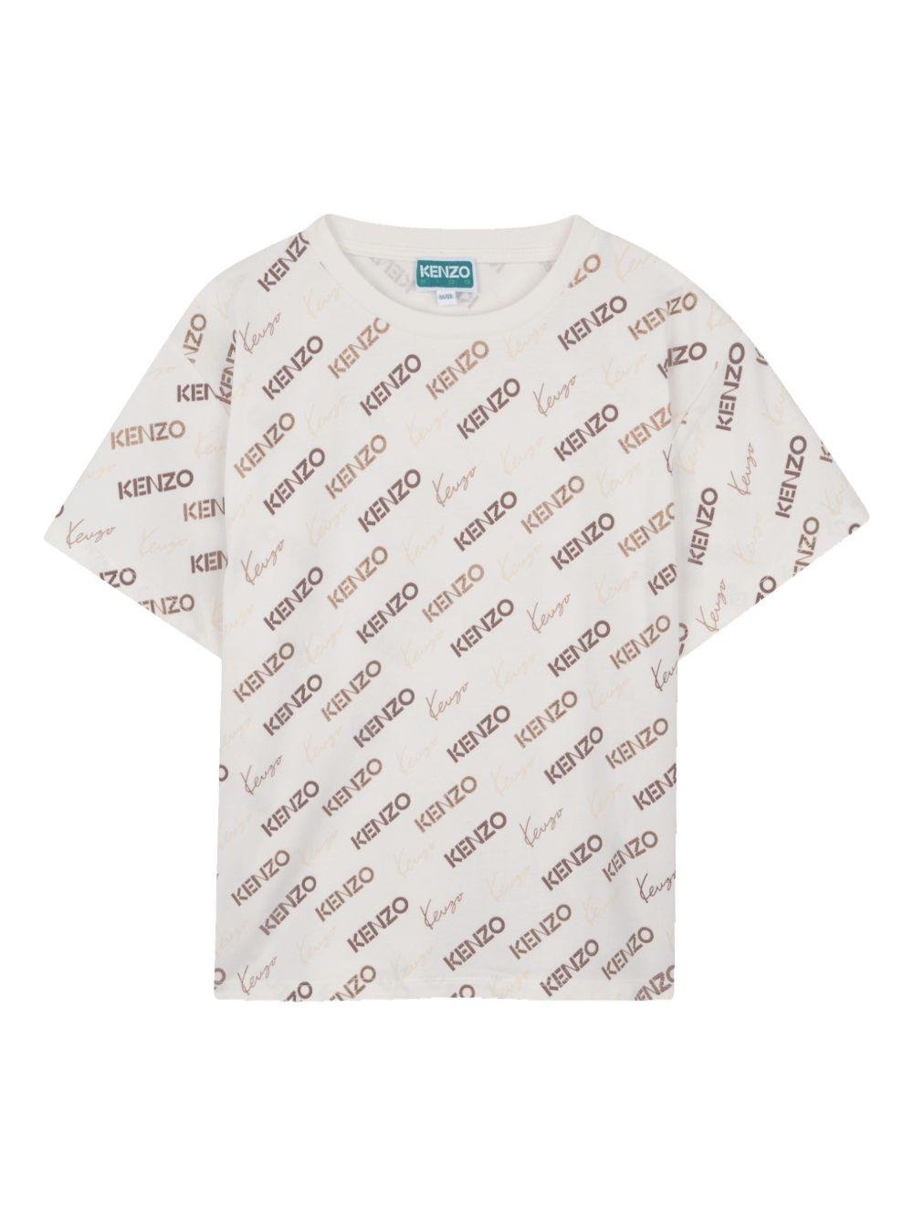 T-shirt per bambino Kenzo Kids bianca con stampa logo all - over - Rubino Kids