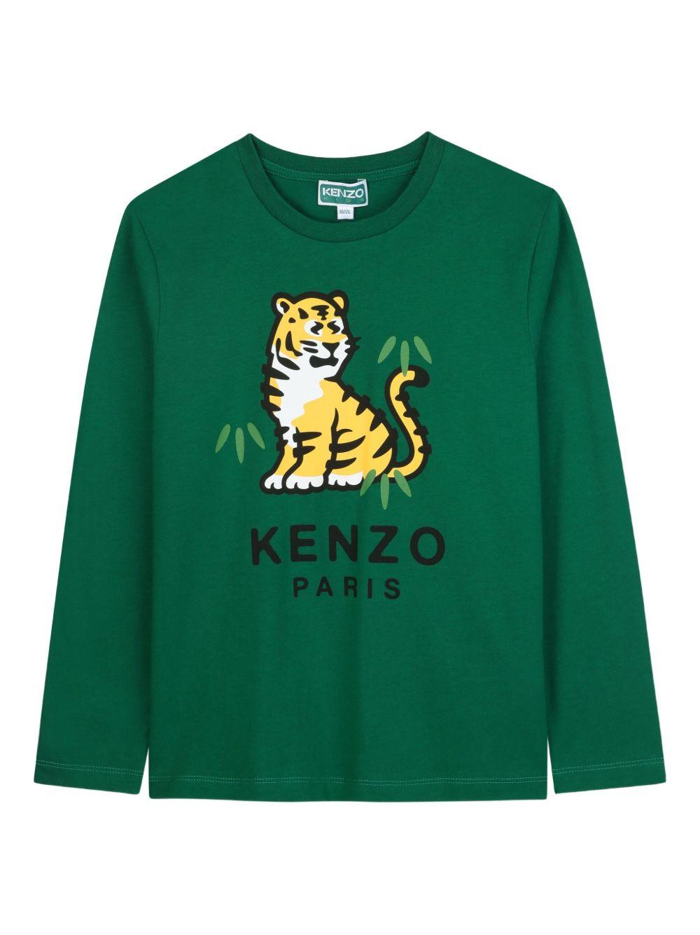 T-shirt per bambino Kenzo Kids verde con grafica Tiger - Rubino Kids