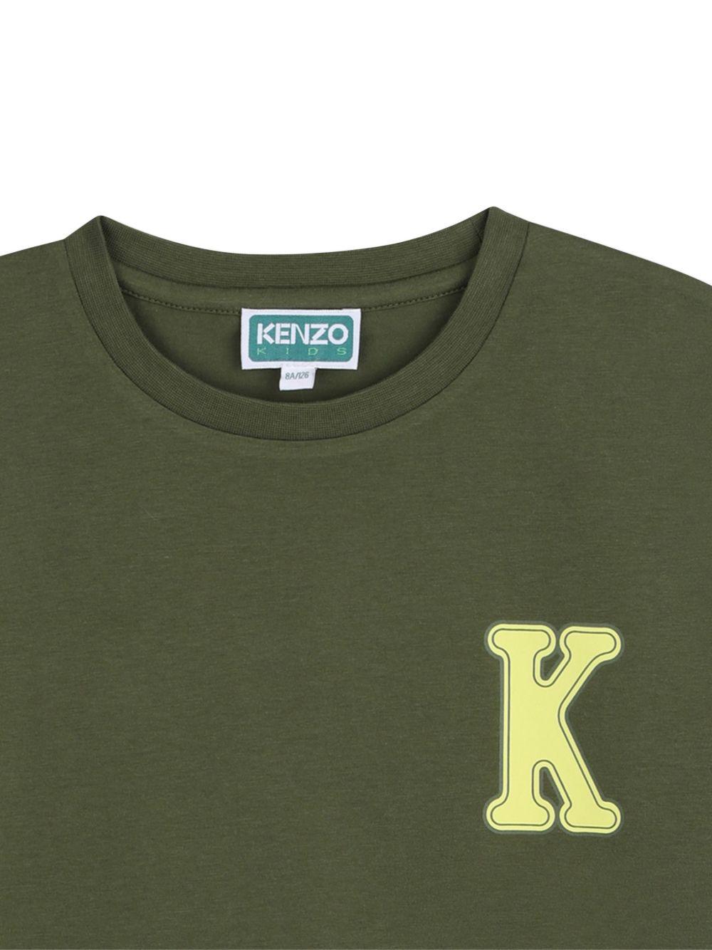T-shirt per bambino Kenzo Kids verde con stampa logo sul retro - Rubino Kids