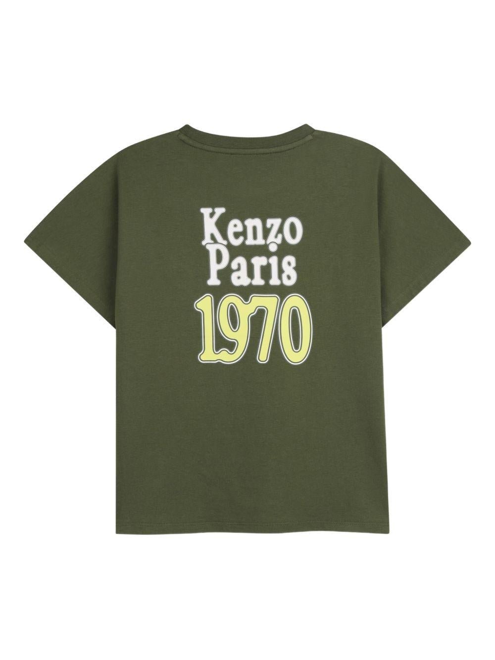 T-shirt per bambino Kenzo Kids verde con stampa logo sul retro - Rubino Kids