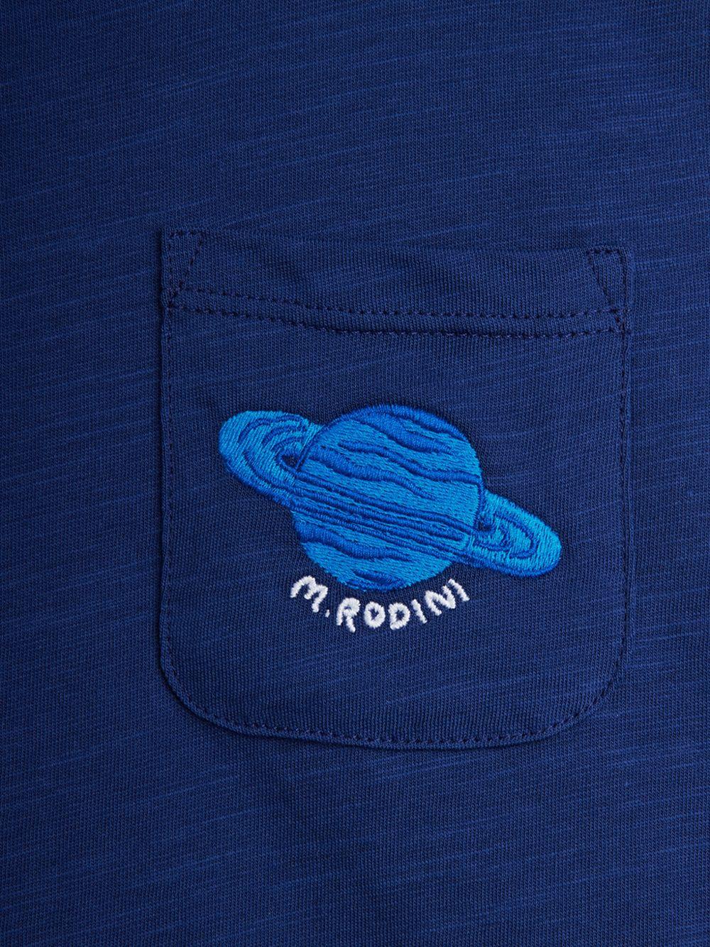 T-shirt per bambino Mini Rodini blu con ricamo pianeta - Rubino Kids