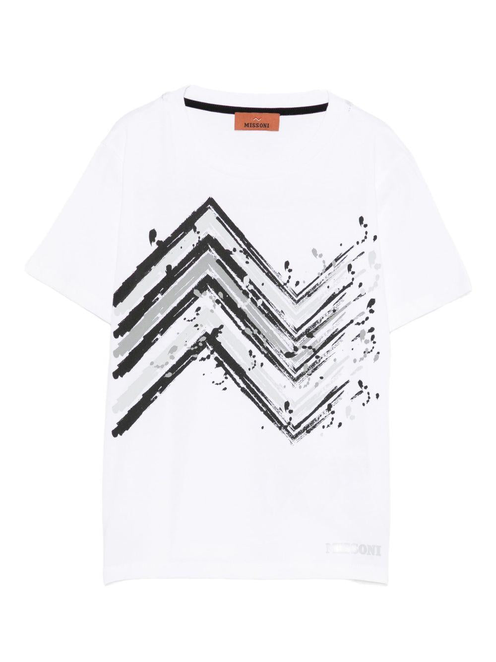 T-shirt per bambino Missoni Kids bianco con stampa chevron - Rubino Kids
