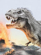 T-shirt per bambino Molo azzurra con stampa dinosauro e vulcano - Rubino Kids