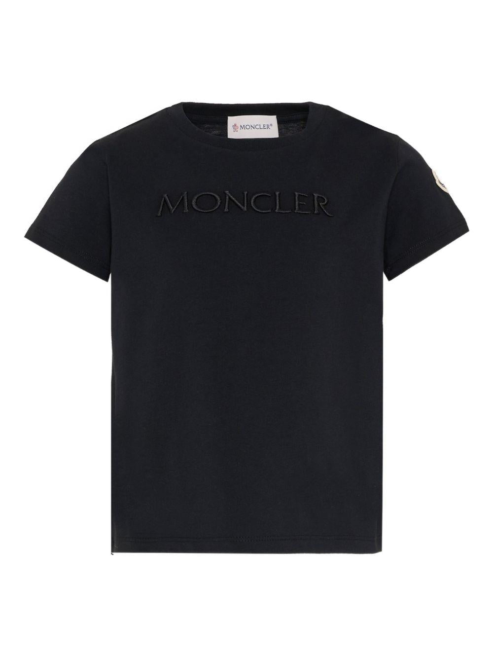 T-shirt per bambino Moncler Enfant nera con logo goffrato - Rubino Kids