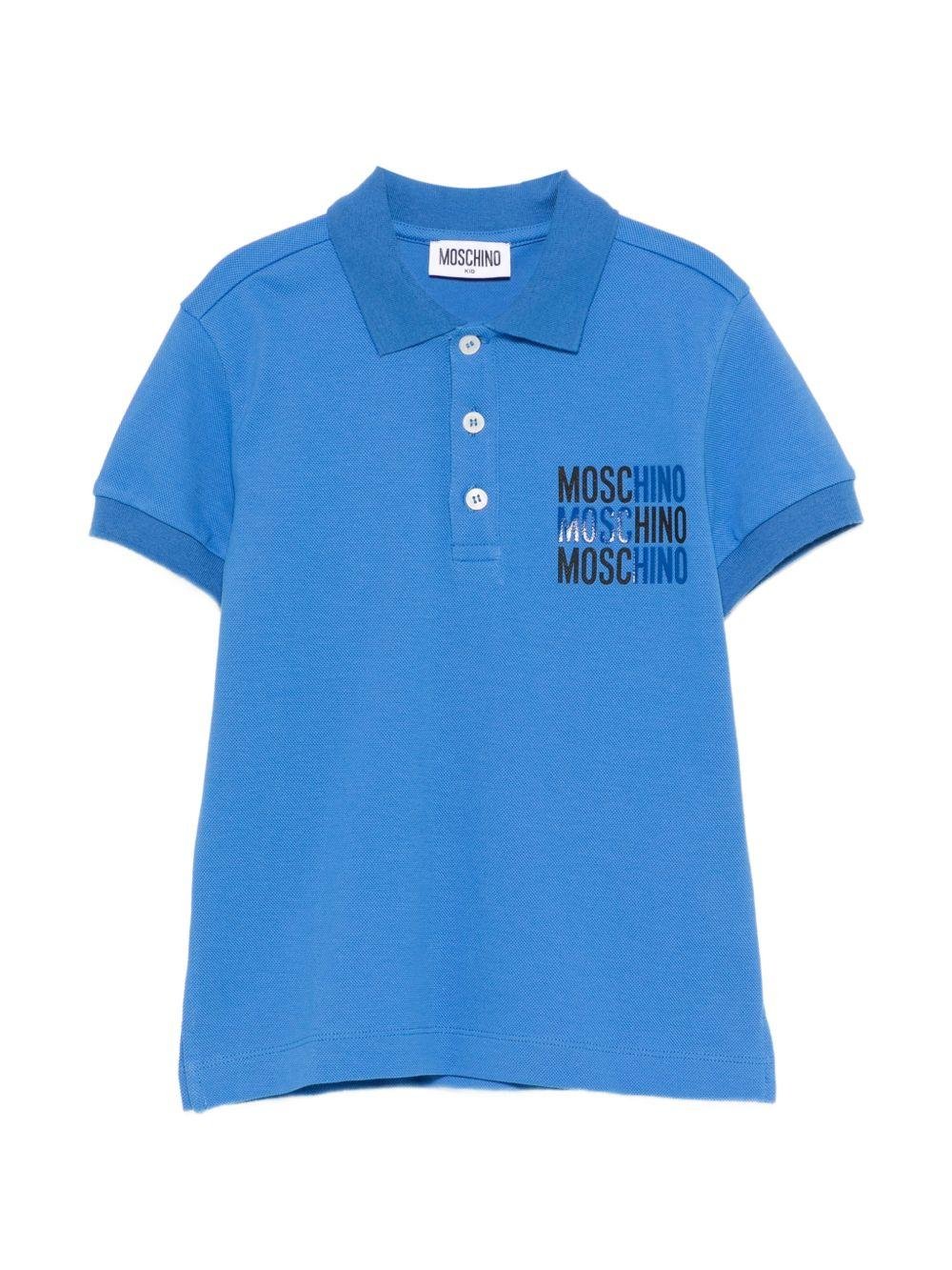 T-shirt per bambino Moschino Kids azzurro con colletto stile polo - Rubino Kids