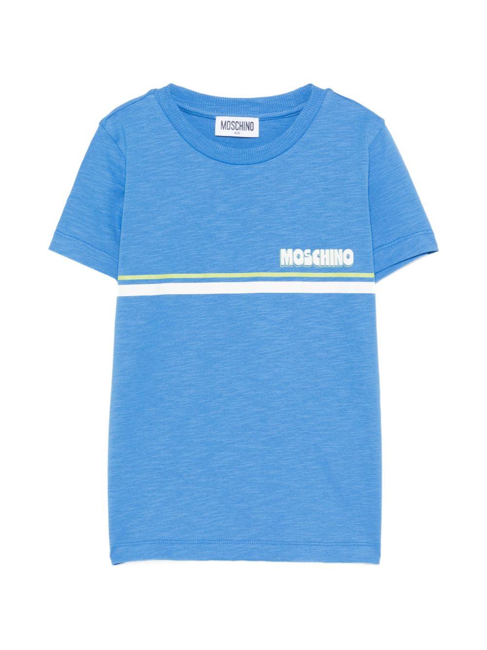 T-shirt per bambino Moschino Kids azzurro con logo sul davanti - Rubino Kids