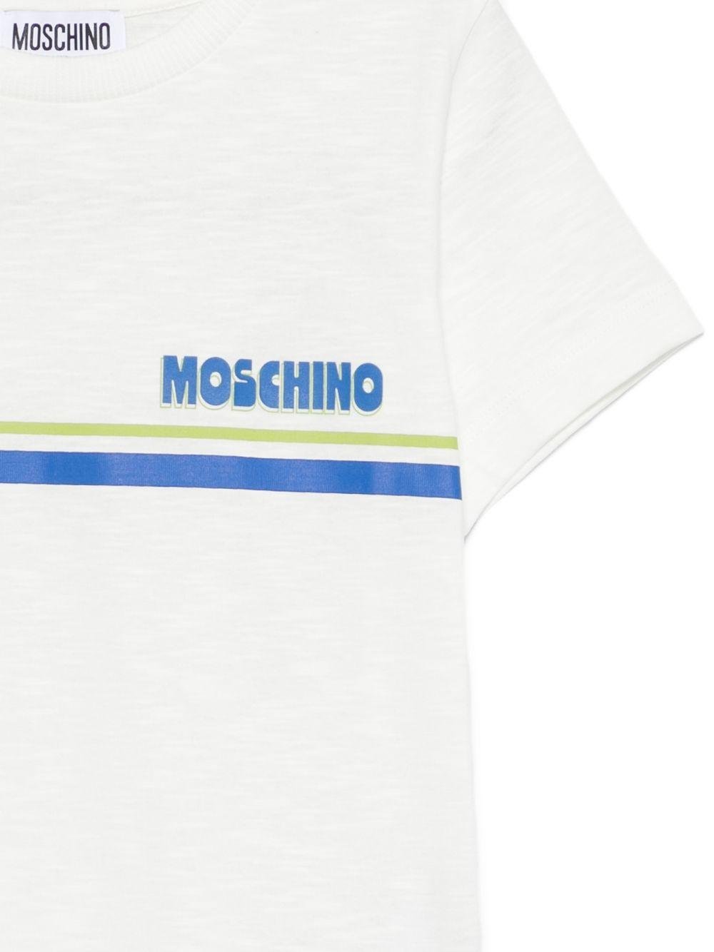 T-shirt per bambino Moschino Kids bianca con logo sul davanti - Rubino Kids
