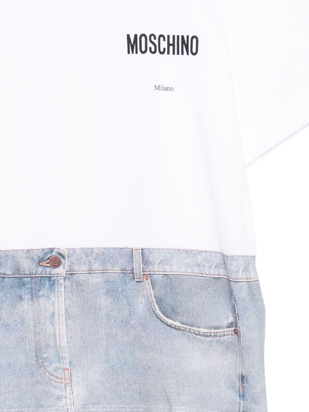 T-shirt per bambino Moschino Kids bianca con stampa denim - Rubino Kids