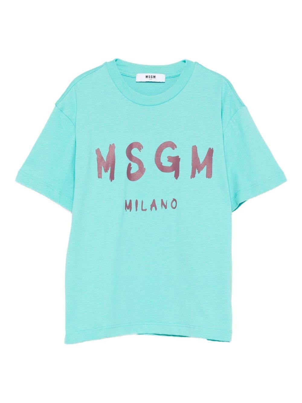 T-shirt per bambino MSGM Kids azzurra con stampa del logo - Rubino Kids