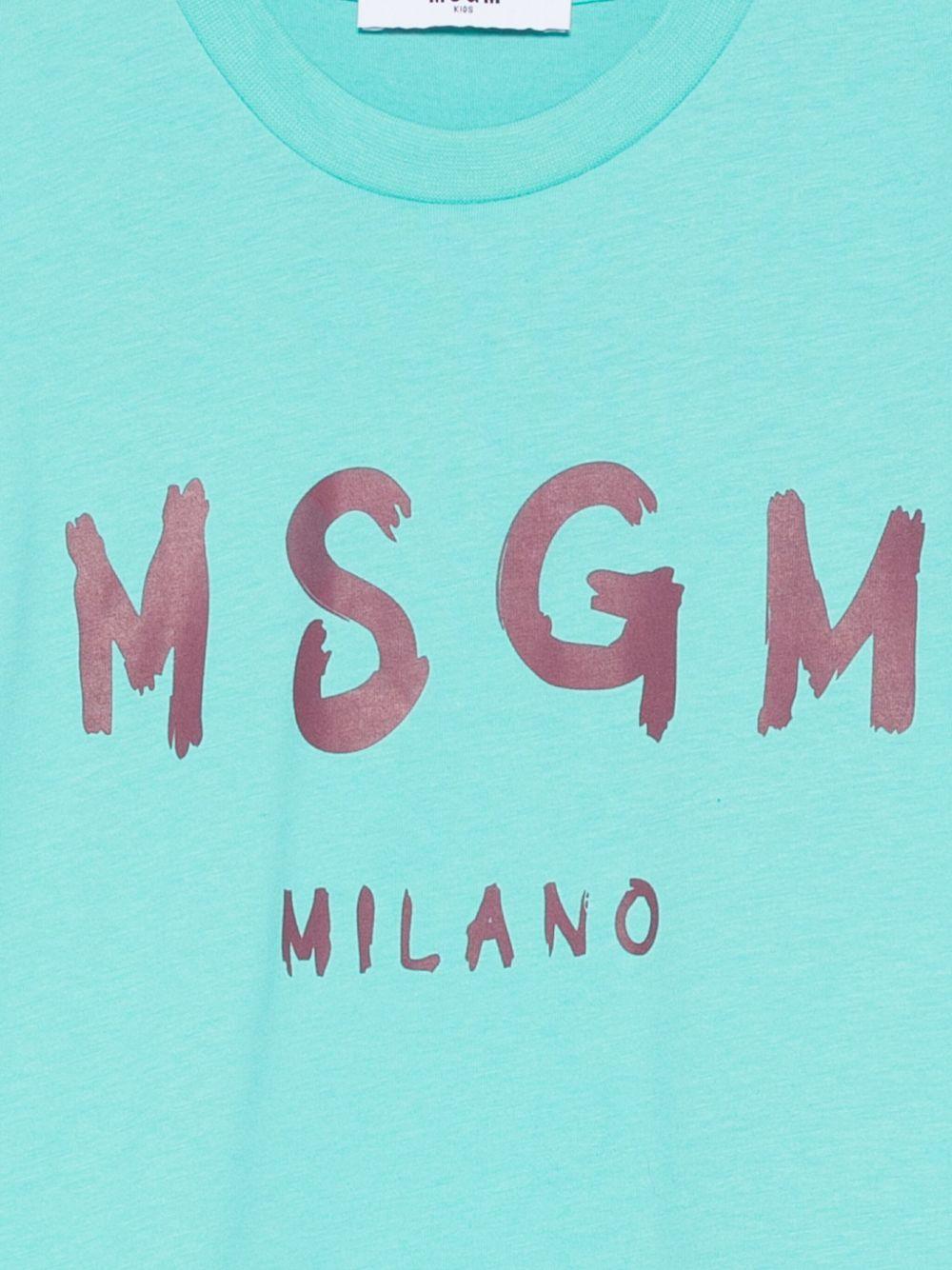T-shirt per bambino MSGM Kids azzurra con stampa del logo - Rubino Kids