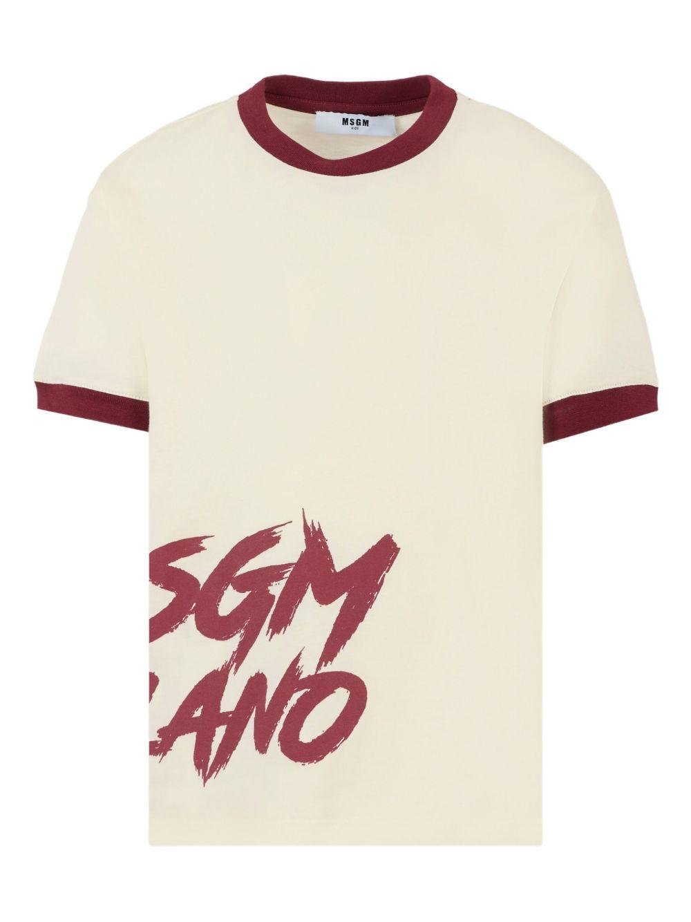 T-shirt per bambino MSGM Kids beige con bordo a contrasto - Rubino Kids