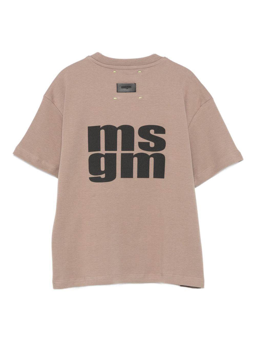 T-shirt per bambino MSGM Kids beige con logo sul davanti - Rubino Kids