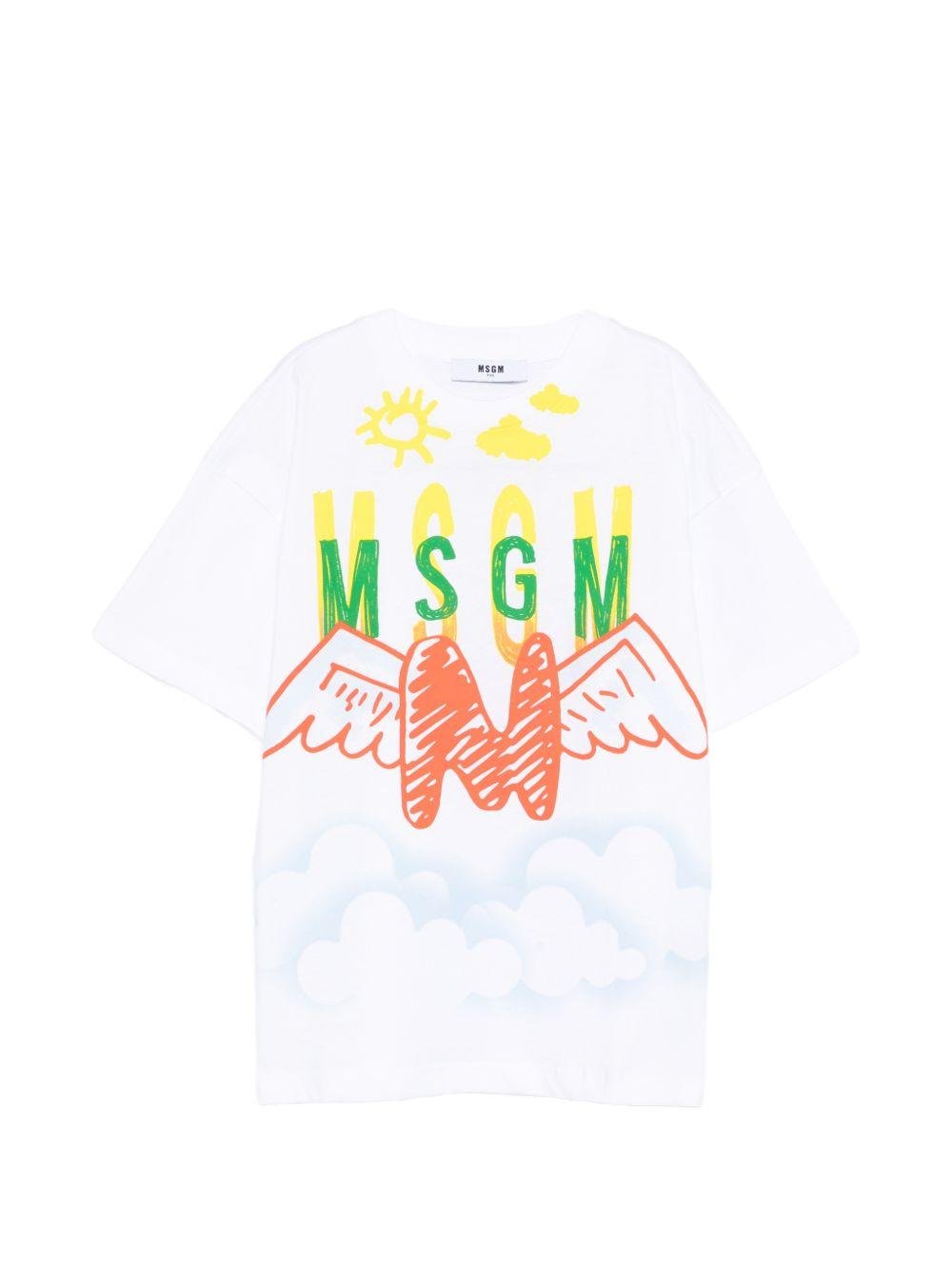 T-shirt per bambino MSGM Kids bianca con stampa grafica - Rubino Kids