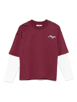 T-shirt per bambino MSGM Kids bordeaux con maniche a contrasto