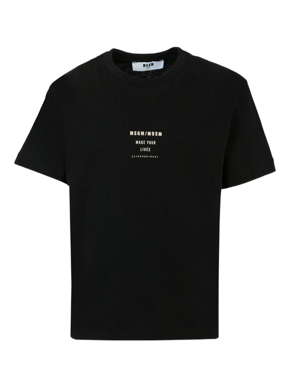 T-shirt per bambino MSGM Kids nero con stampa logo sul davanti - Rubino Kids