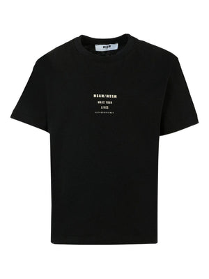 MSGM Kids black T-shirt with logo print on the front
