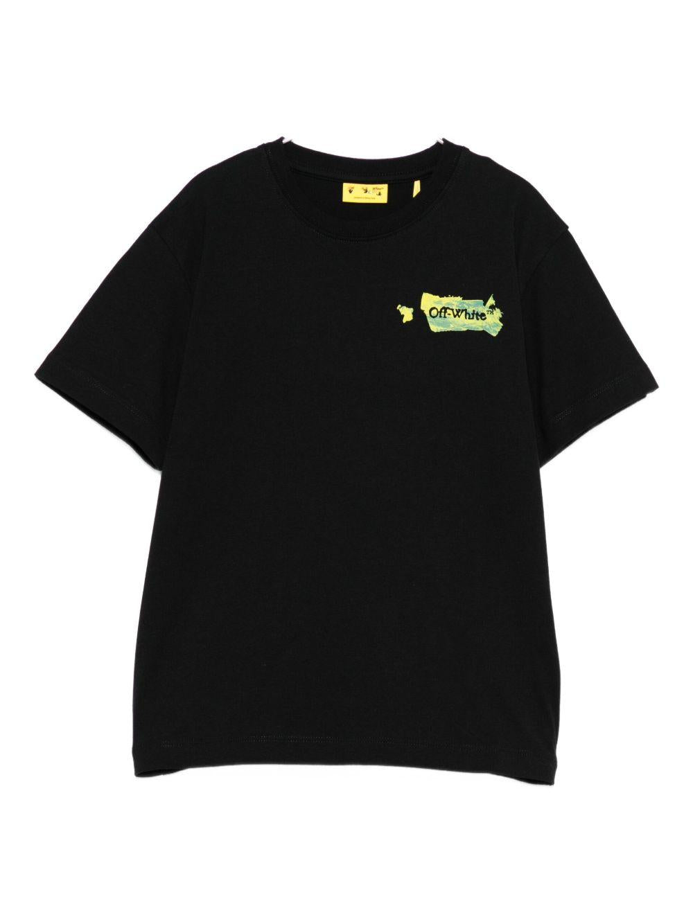 T-shirt per bambino Off - White Kids nera con logo sul davanti - Rubino Kids