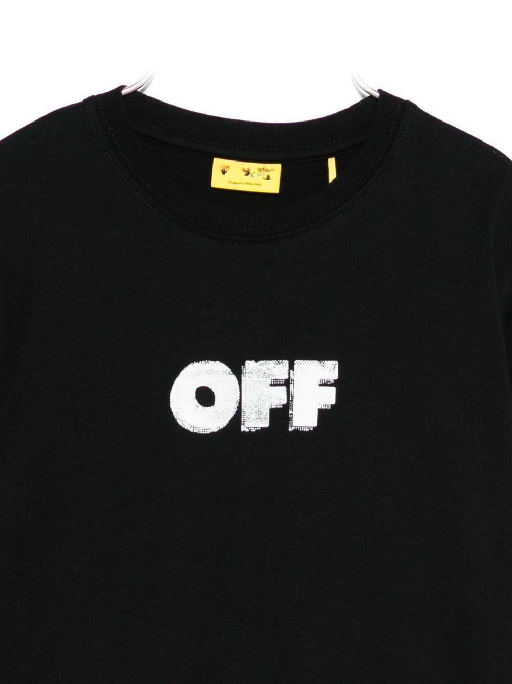 T-shirt per bambino Off - White Kids nera con logo sul davanti - Rubino Kids