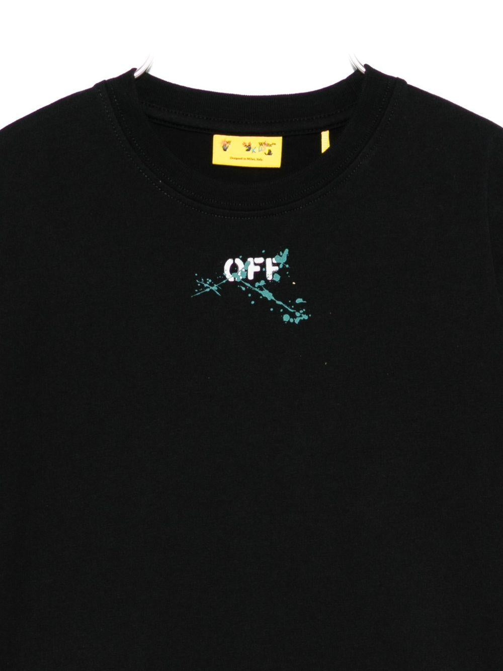 T-shirt per bambino Off - White Kids nera con stampa logo sul davanti - Rubino Kids
