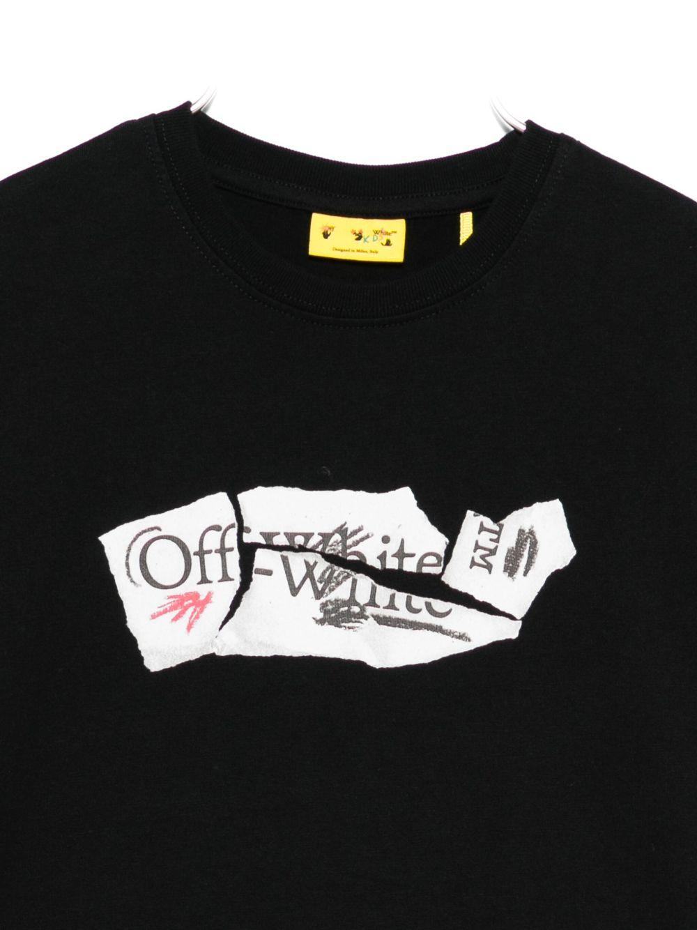 T-shirt per bambino Off - White Kids nera con stampa logo sul davanti - Rubino Kids
