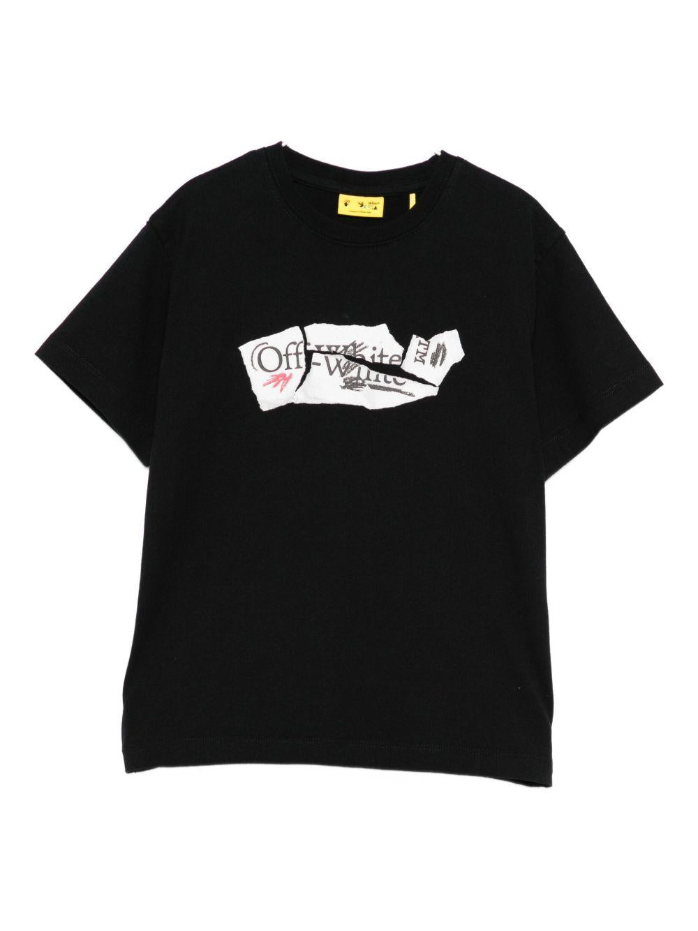 T-shirt per bambino Off - White Kids nera con stampa logo sul davanti - Rubino Kids