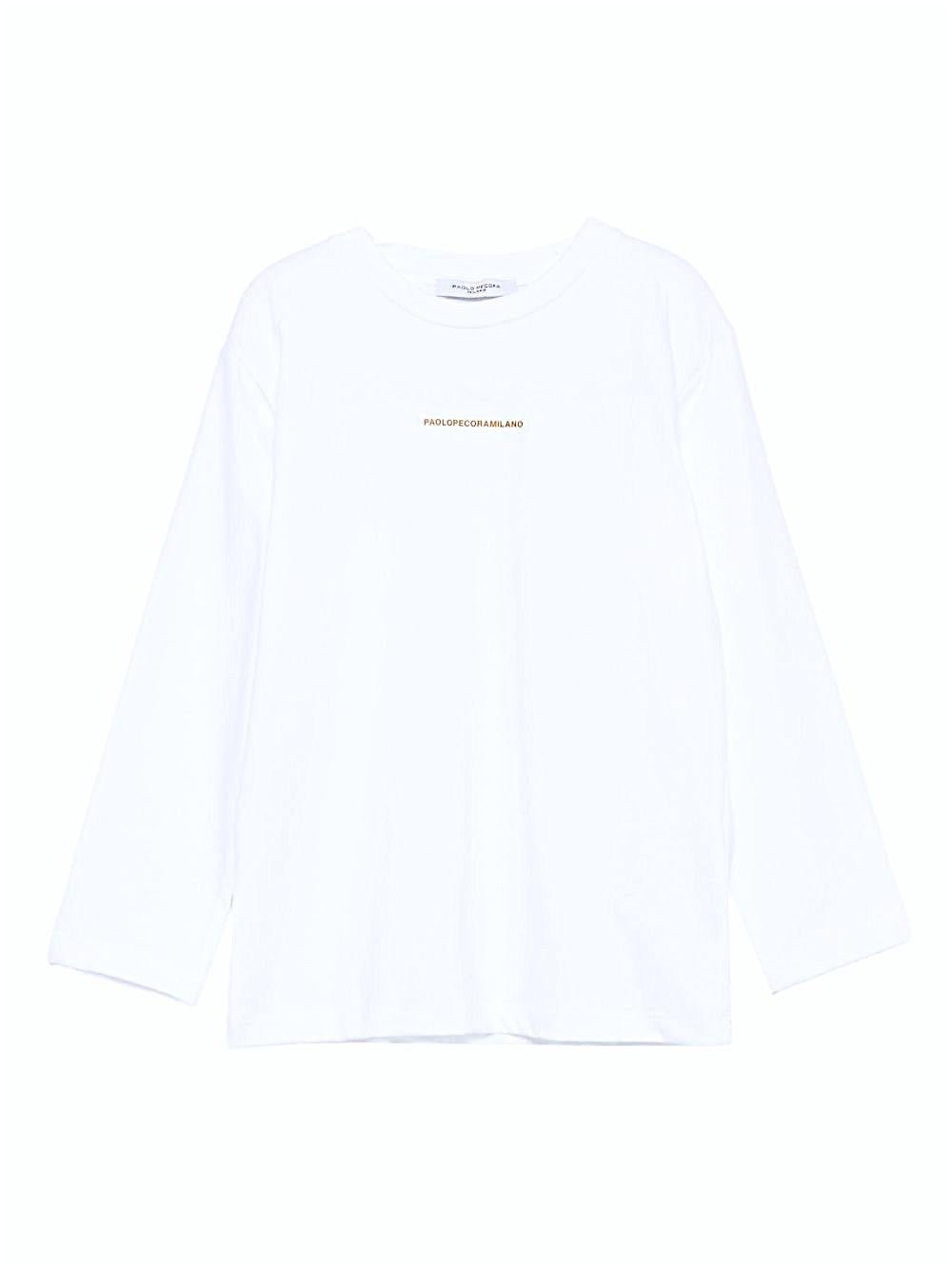 T-shirt per bambino Paolo Pecora Kids bianco a maniche lunghe con stampa - Rubino Kids