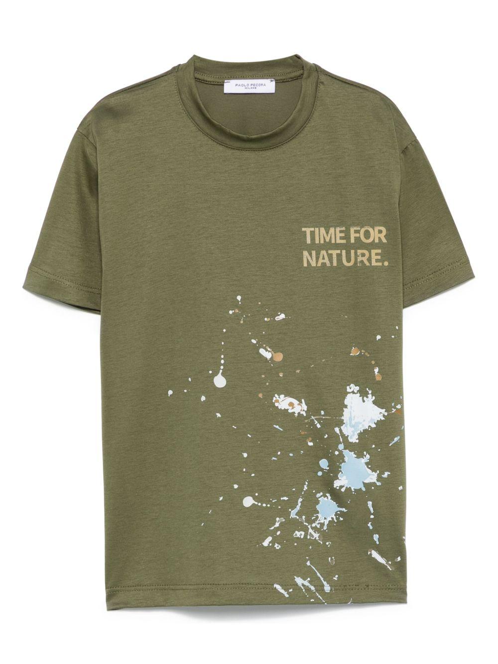 T-shirt per bambino Paolo Pecora Kids verde con stampa grafica - Rubino Kids