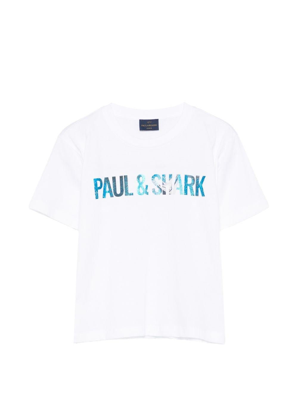 T-shirt per bambino Paul & Shark Junior bianca con logo sul davanti - Rubino Kids