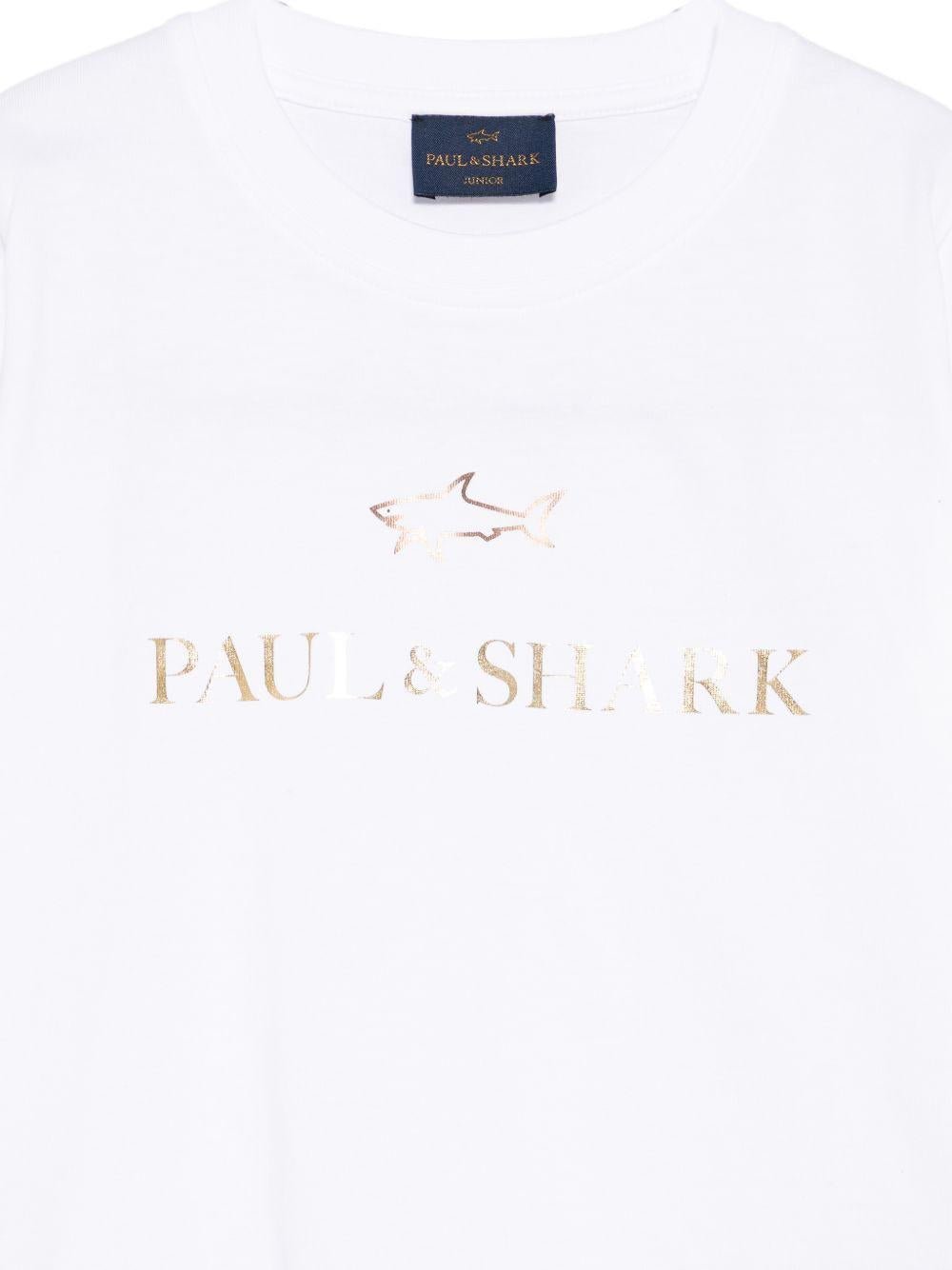 T-shirt per bambino Paul & Shark Kids bianca con logo dorato sul davanti - Rubino Kids