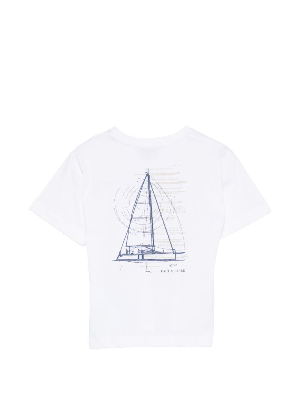 T-shirt per bambino Paul & Shark Kids bianca con stampa grafica sul retro - Rubino Kids