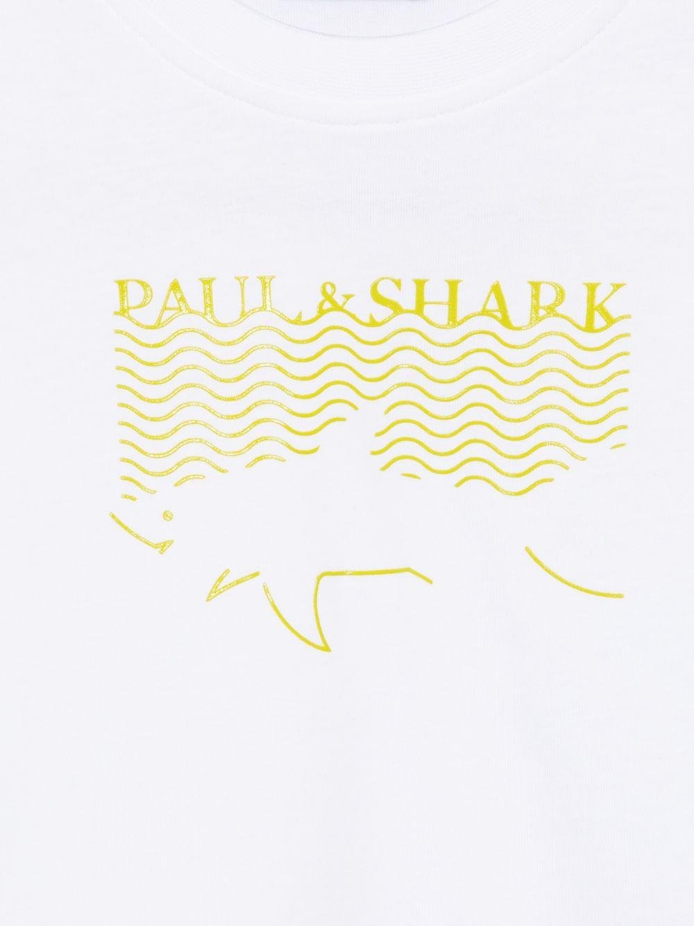 T-shirt per bambino Paul & Shark Kids bianca con stampa logo e squalo sul davanti - Rubino Kids