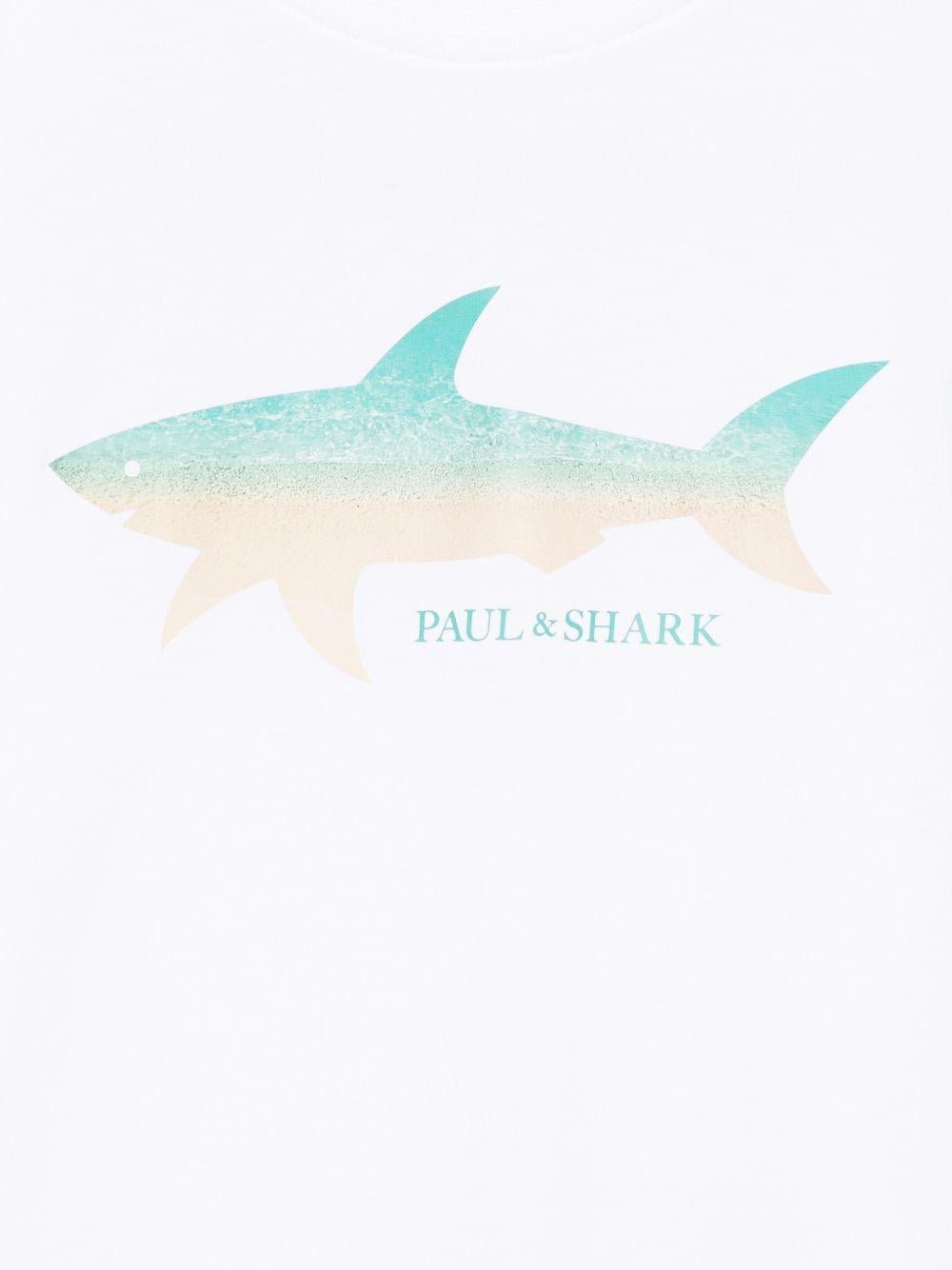 T-shirt per bambino Paul & Shark Kids bianca con stampa squalo sul davanti - Rubino Kids
