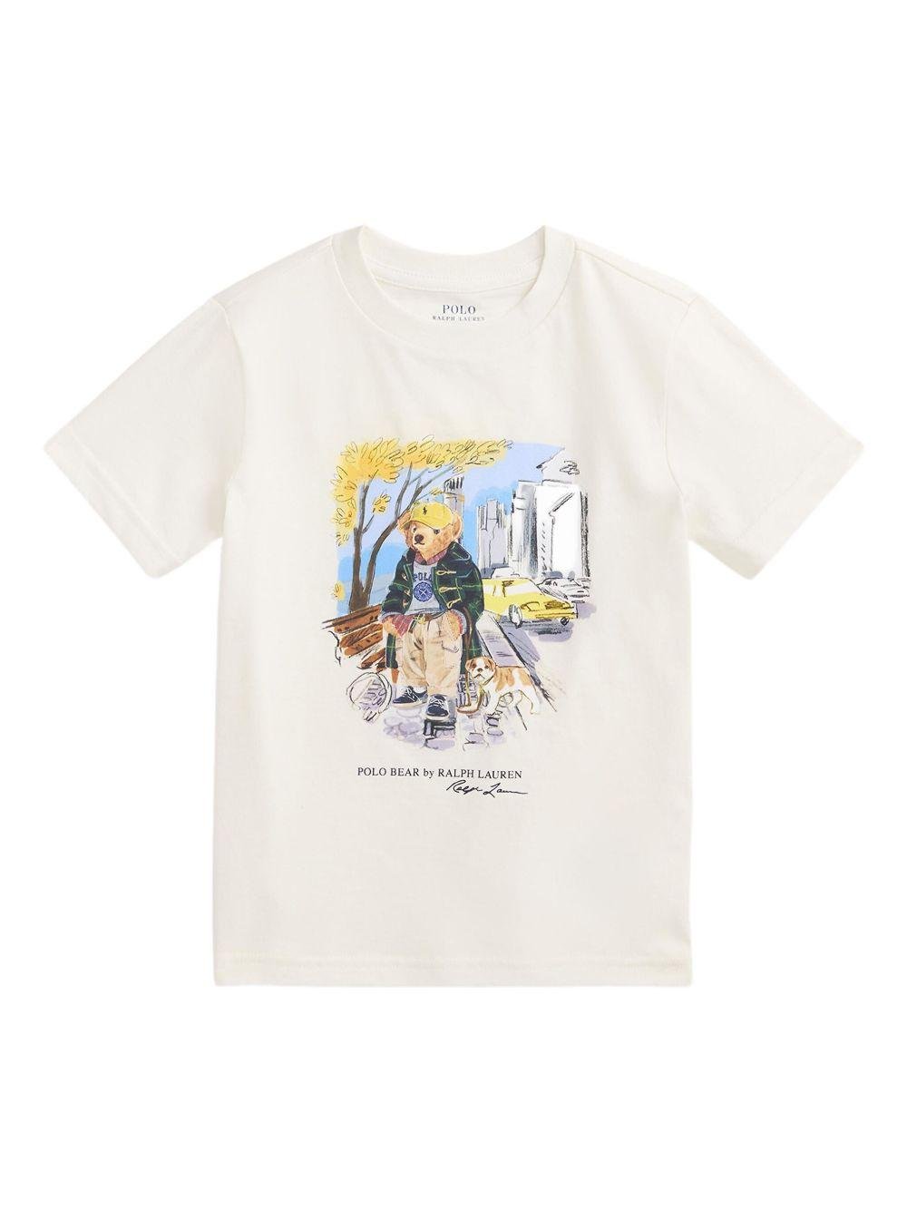 T-shirt per bambino Polo Ralph Lauren Kids bianca con stampa grafica - Rubino Kids