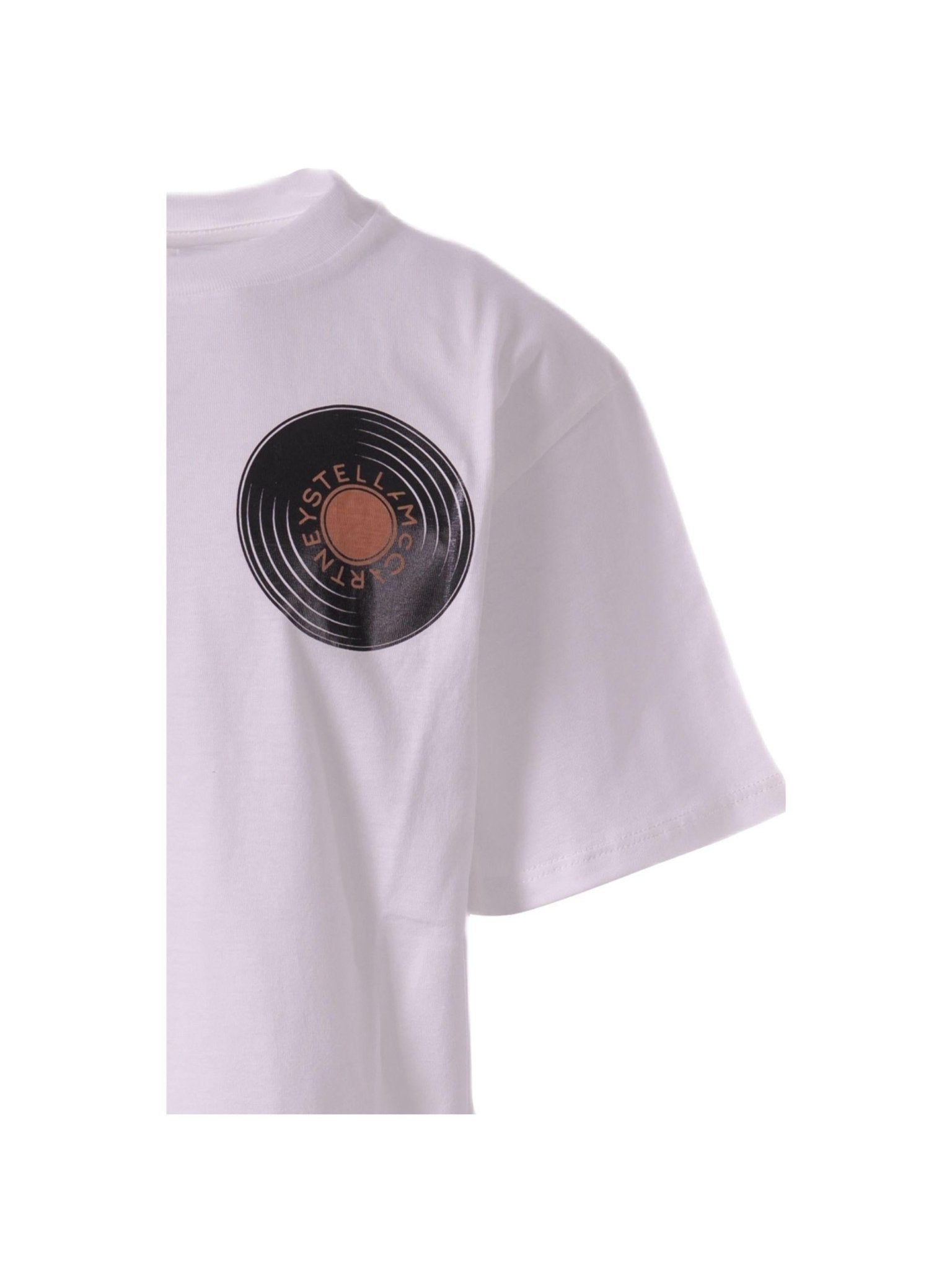 T-shirt per bambino Stella McCartney Kids bianca con stampa disco sul petto - Rubino Kids