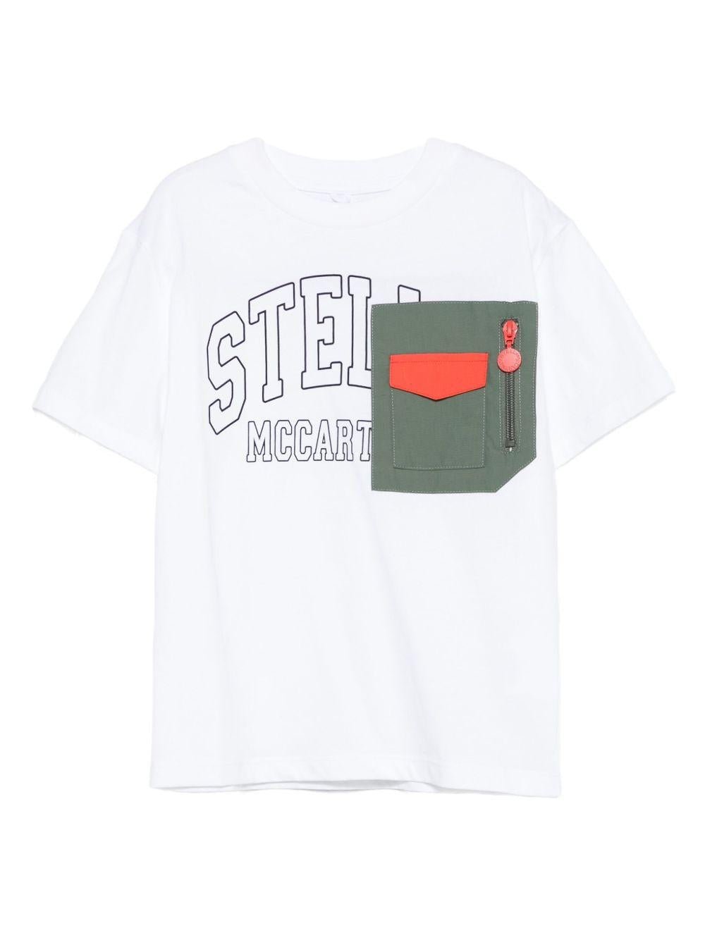 T-shirt per bambino Stella McCartney Kids bianco con tasca applicata - Rubino Kids