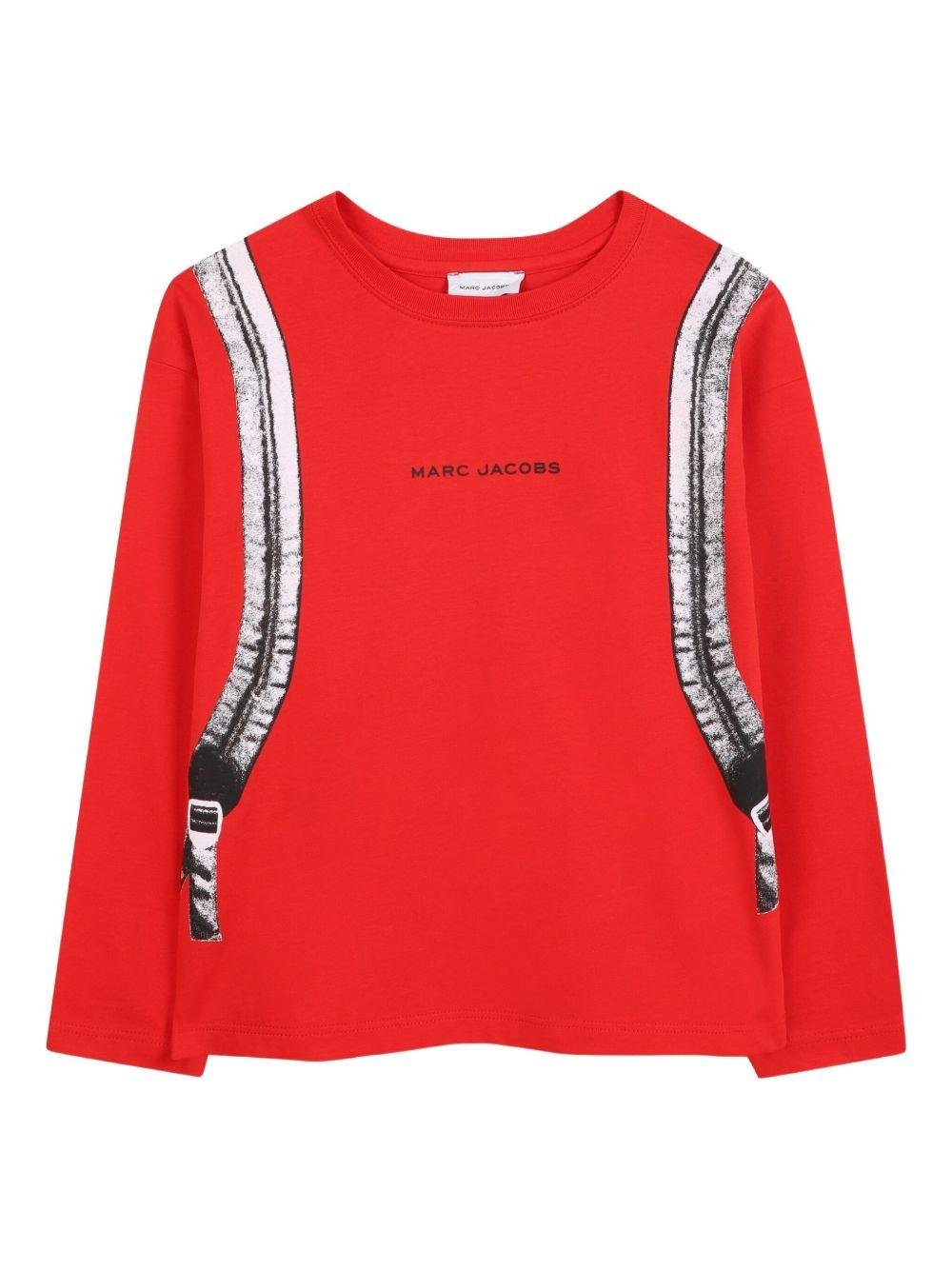 T-shirt per bambino The Marc Jacobs Kids rosso con stampa grafica sul retro - Rubino Kids