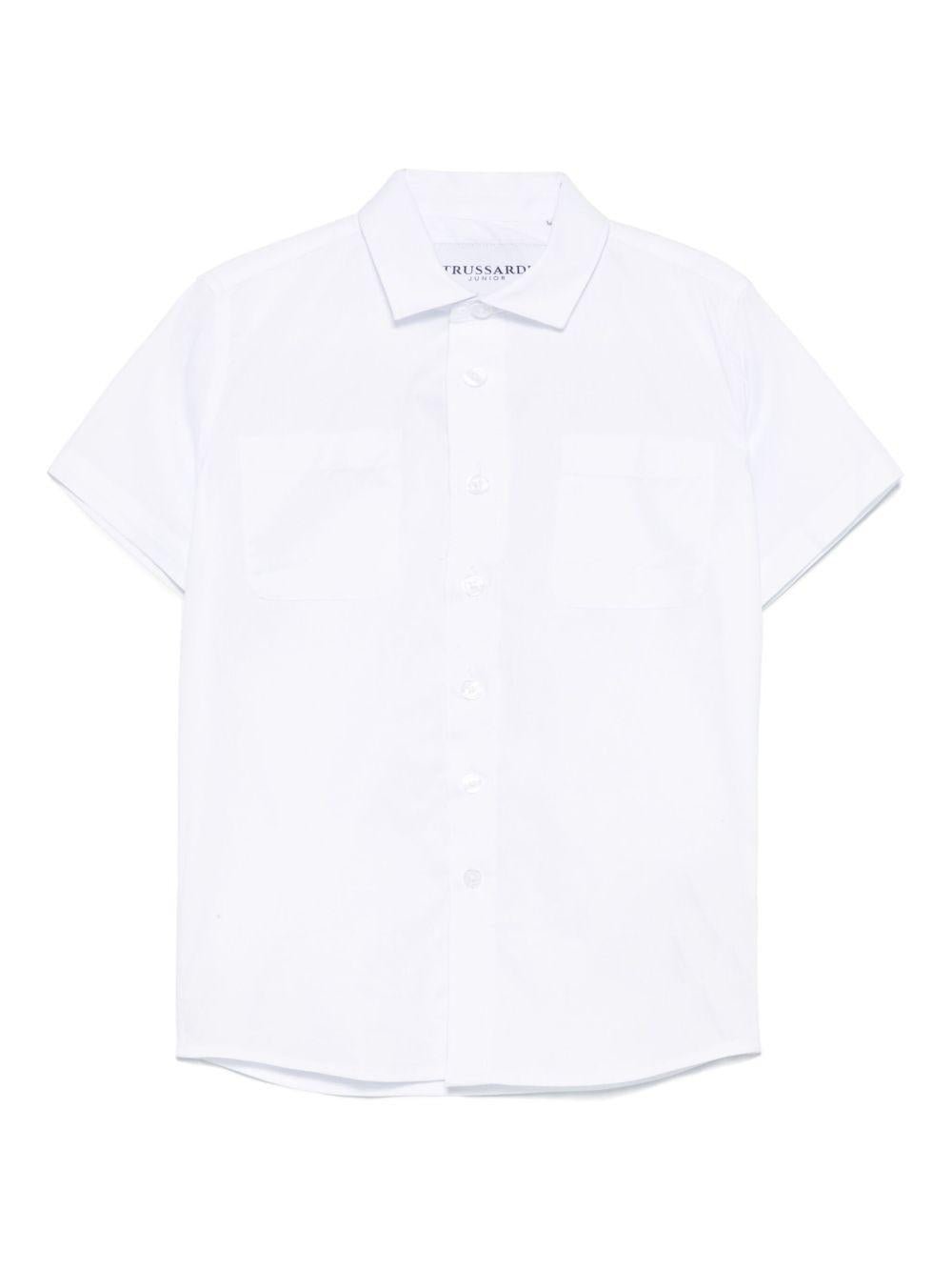 T-shirt per bambino Trussardi Junior bianco con stampa logo sul retro e targhetta - Rubino Kids