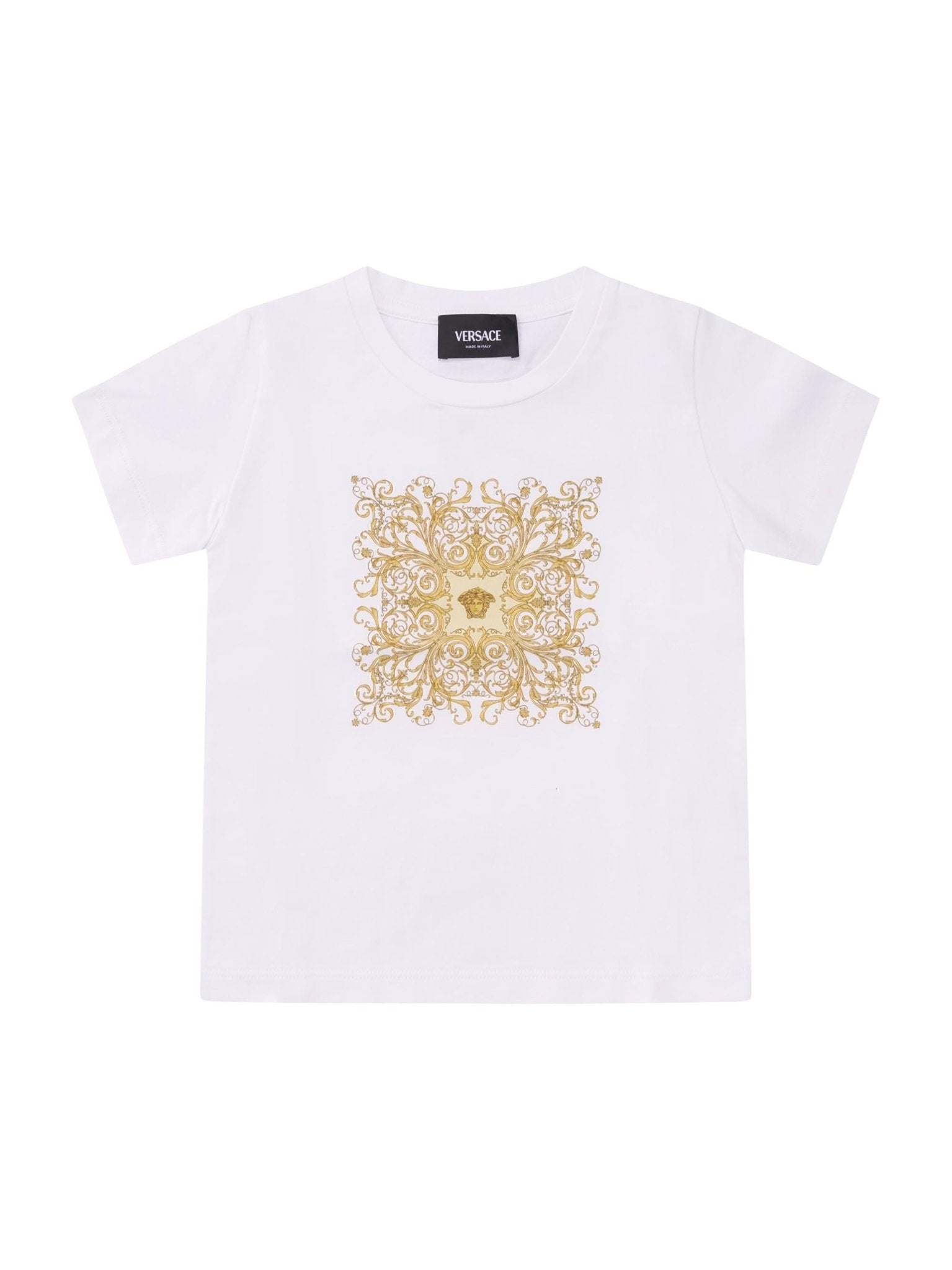 T-shirt per bambino Versace Kids bianca con stampa grafica sul davanti - Rubino Kids