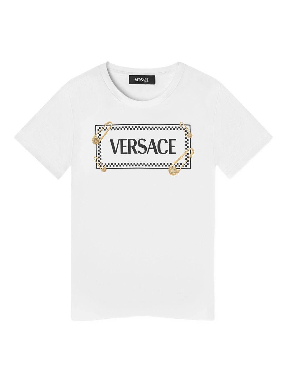 T-shirt per bambino Versace Kids bianco con stampa logo - Rubino Kids