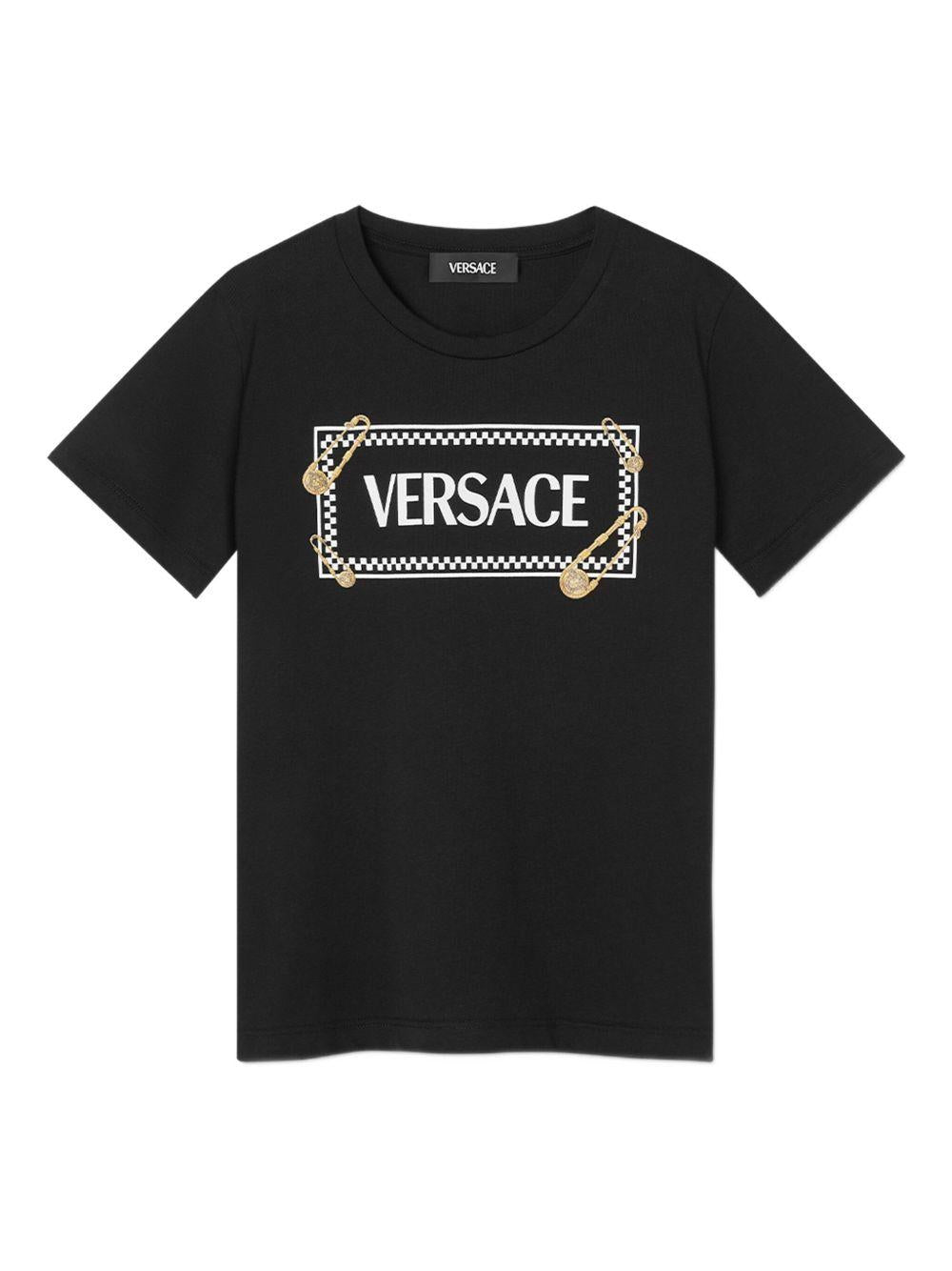 T-shirt per bambino Versace Kids nero con stampa logo - Rubino Kids