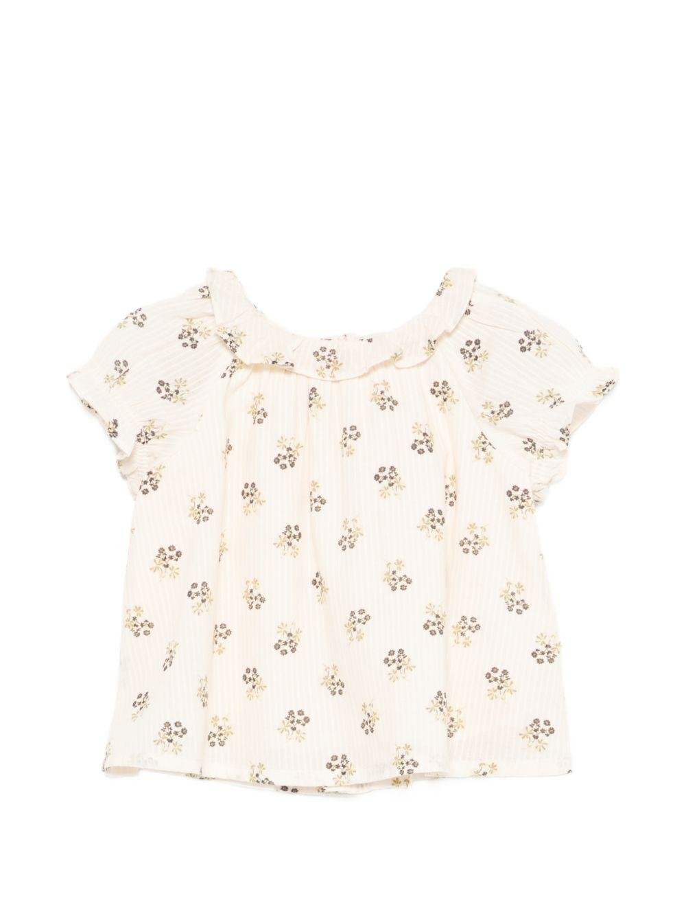 T-shirt per neonata Bonpoint beige con stampa fiori all - over - Rubino Kids